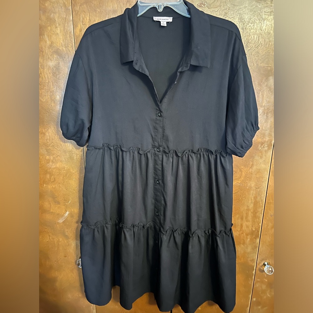 Black Tiered Baby Doll Button Down Dress
